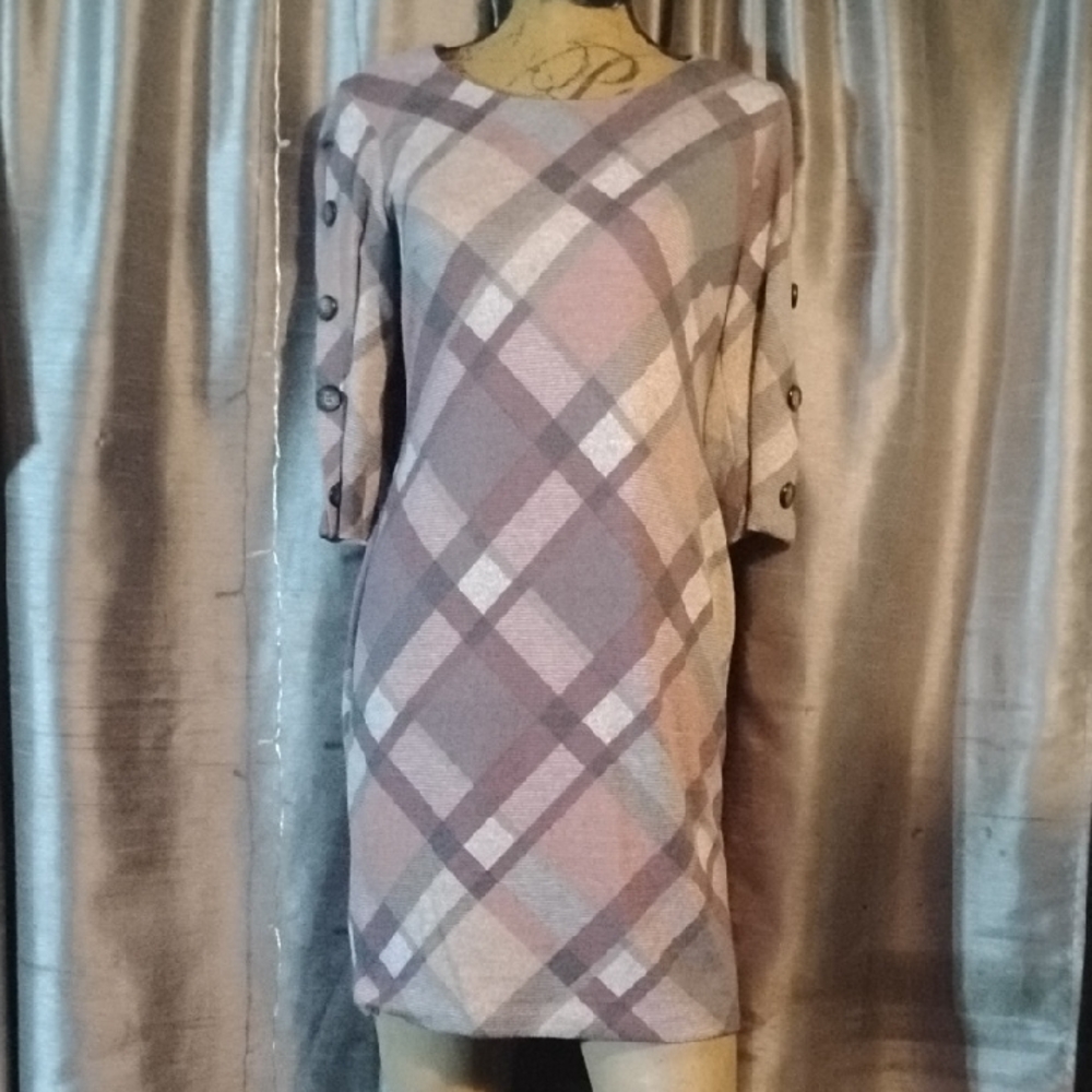 Connected Apparel Plaid Long Sleeve Dress